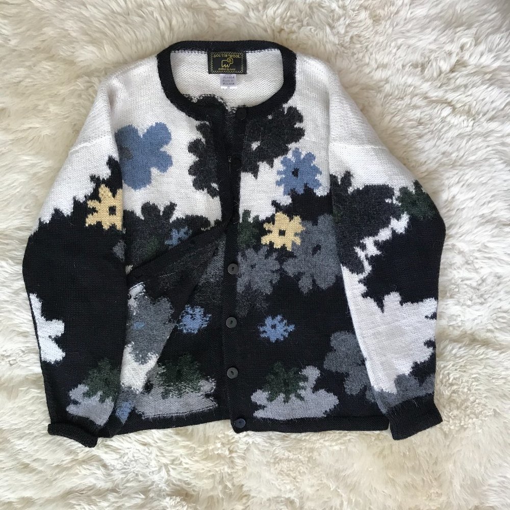Alpaca Wool Floral Knit Women's Small Cardigan